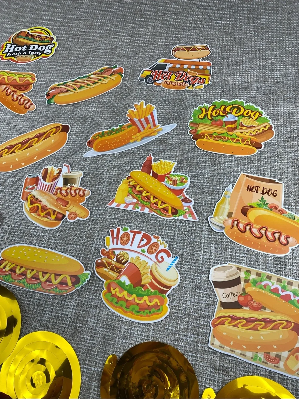 Hot Dog Party ceiling Confetti spirals  - Yellow and Red food truck decor